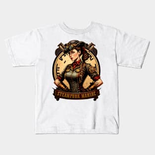 Steampunk Maniac Woman Engineer Mechanic Kids T-Shirt